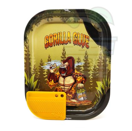 Best Buds Metal Rolling Tray Gorilla Glue Small with Magnetic Grinder Card
