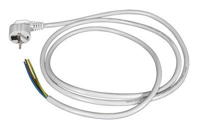 Захранващ кабел с лят щепсел Шуко, ШВПС 3х1.5mm² - 1.5 м. (бял)