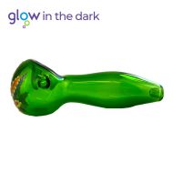 Glass pipe with leaf 10 cm, glows in the dark
