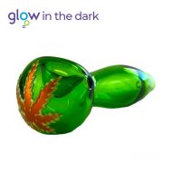 Glass pipe with leaf 10 cm, glows in the dark