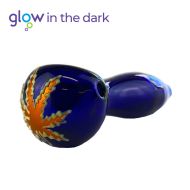 Glass pipe with leaf 10 cm, glows in the dark